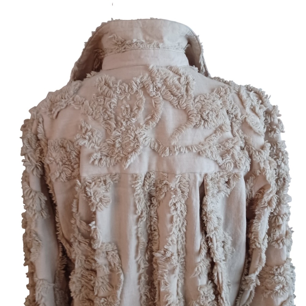 Womens Tan Textured Fringed Embroidery Pullover Longline Shacket DressSize S - Picture 6 of 16